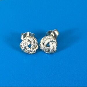 Pandora Pave Sterling Silver Knot Earrings EUC